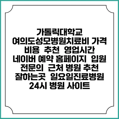 가톨릭대학교 여의도성모병원치료비 가격 비용 | 추천 | 영업시간 | 네이버 예약 홈페이지 | 입원 | 전문의 | 근처 병원 추천 잘하는곳 | 일요일진료병원 | 24시 병원 사이트