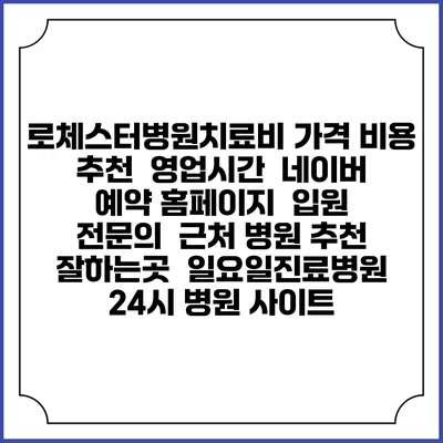 로체스터병원치료비 가격 비용 | 추천 | 영업시간 | 네이버 예약 홈페이지 | 입원 | 전문의 | 근처 병원 추천 잘하는곳 | 일요일진료병원 | 24시 병원 사이트