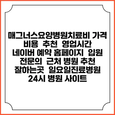 매그너스요양병원치료비 가격 비용 | 추천 | 영업시간 | 네이버 예약 홈페이지 | 입원 | 전문의 | 근처 병원 추천 잘하는곳 | 일요일진료병원 | 24시 병원 사이트