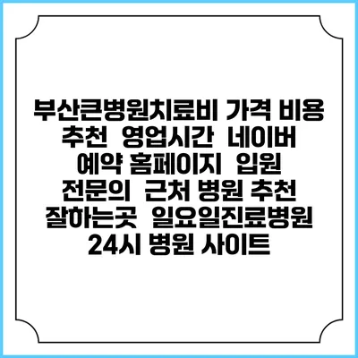 부산큰병원치료비 가격 비용 | 추천 | 영업시간 | 네이버 예약 홈페이지 | 입원 | 전문의 | 근처 병원 추천 잘하는곳 | 일요일진료병원 | 24시 병원 사이트