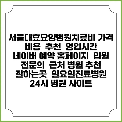 서울대효요양병원치료비 가격 비용 | 추천 | 영업시간 | 네이버 예약 홈페이지 | 입원 | 전문의 | 근처 병원 추천 잘하는곳 | 일요일진료병원 | 24시 병원 사이트