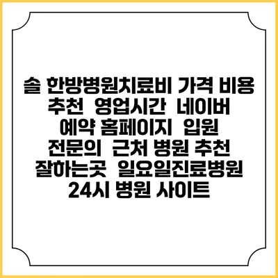 솔 한방병원치료비 가격 비용 | 추천 | 영업시간 | 네이버 예약 홈페이지 | 입원 | 전문의 | 근처 병원 추천 잘하는곳 | 일요일진료병원 | 24시 병원 사이트