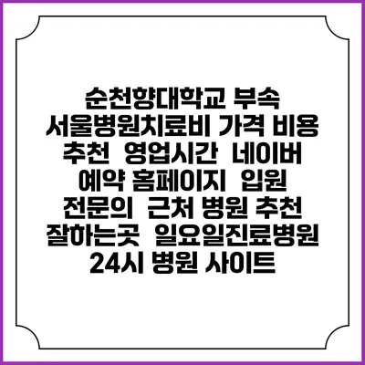 순천향대학교 부속 서울병원치료비 가격 비용 | 추천 | 영업시간 | 네이버 예약 홈페이지 | 입원 | 전문의 | 근처 병원 추천 잘하는곳 | 일요일진료병원 | 24시 병원 사이트