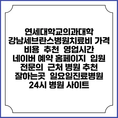 연세대학교의과대학 강남세브란스병원치료비 가격 비용 | 추천 | 영업시간 | 네이버 예약 홈페이지 | 입원 | 전문의 | 근처 병원 추천 잘하는곳 | 일요일진료병원 | 24시 병원 사이트
