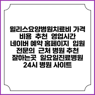 윌리스요양병원치료비 가격 비용 | 추천 | 영업시간 | 네이버 예약 홈페이지 | 입원 | 전문의 | 근처 병원 추천 잘하는곳 | 일요일진료병원 | 24시 병원 사이트