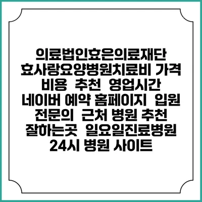 의료법인효은의료재단 효사랑요양병원치료비 가격 비용 | 추천 | 영업시간 | 네이버 예약 홈페이지 | 입원 | 전문의 | 근처 병원 추천 잘하는곳 | 일요일진료병원 | 24시 병원 사이트