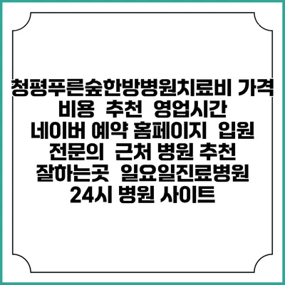 청평푸른숲한방병원치료비 가격 비용 | 추천 | 영업시간 | 네이버 예약 홈페이지 | 입원 | 전문의 | 근처 병원 추천 잘하는곳 | 일요일진료병원 | 24시 병원 사이트