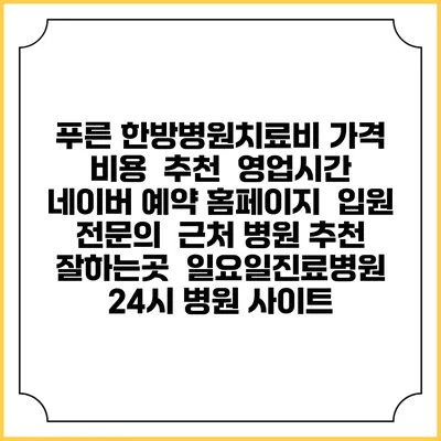 푸른 한방병원치료비 가격 비용 | 추천 | 영업시간 | 네이버 예약 홈페이지 | 입원 | 전문의 | 근처 병원 추천 잘하는곳 | 일요일진료병원 | 24시 병원 사이트