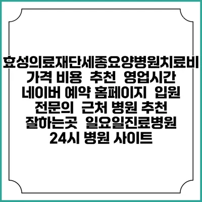 효성의료재단세종요양병원치료비 가격 비용 | 추천 | 영업시간 | 네이버 예약 홈페이지 | 입원 | 전문의 | 근처 병원 추천 잘하는곳 | 일요일진료병원 | 24시 병원 사이트