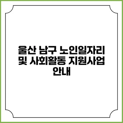 울산 남구 노인일자리 및 사회활동 지원사업 안내